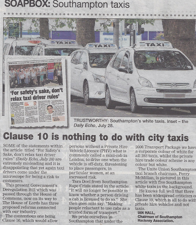 Clause 10 is nothing to do with Trustworthy Southampton White Taxis